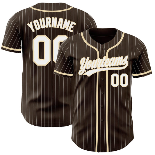 Custom Brown White Pinstripe City Cream Authentic Baseball Jersey - Main View
