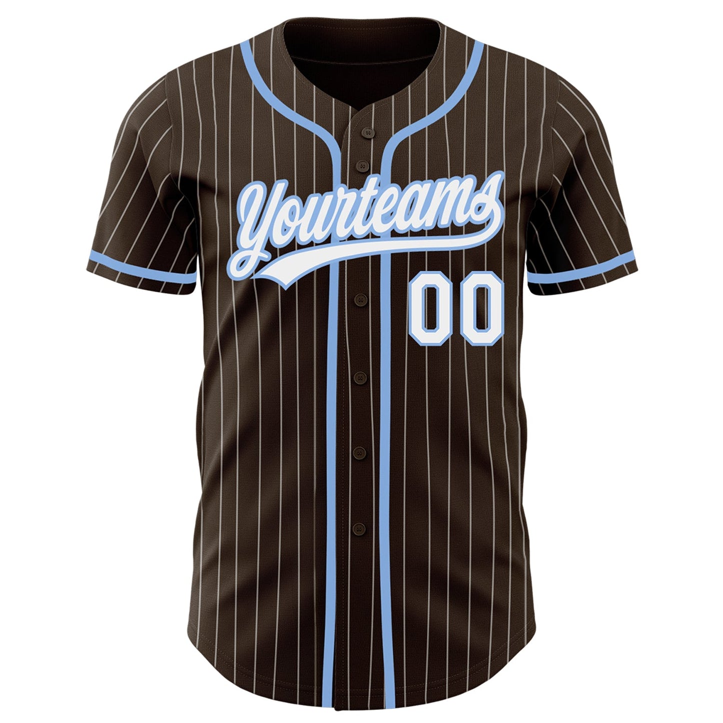 Custom Brown White Pinstripe Light Blue Authentic Baseball Jersey view 2