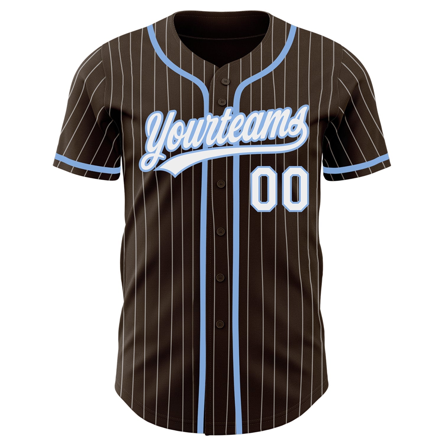 Custom Brown White Pinstripe Light Blue Authentic Baseball Jersey view 2