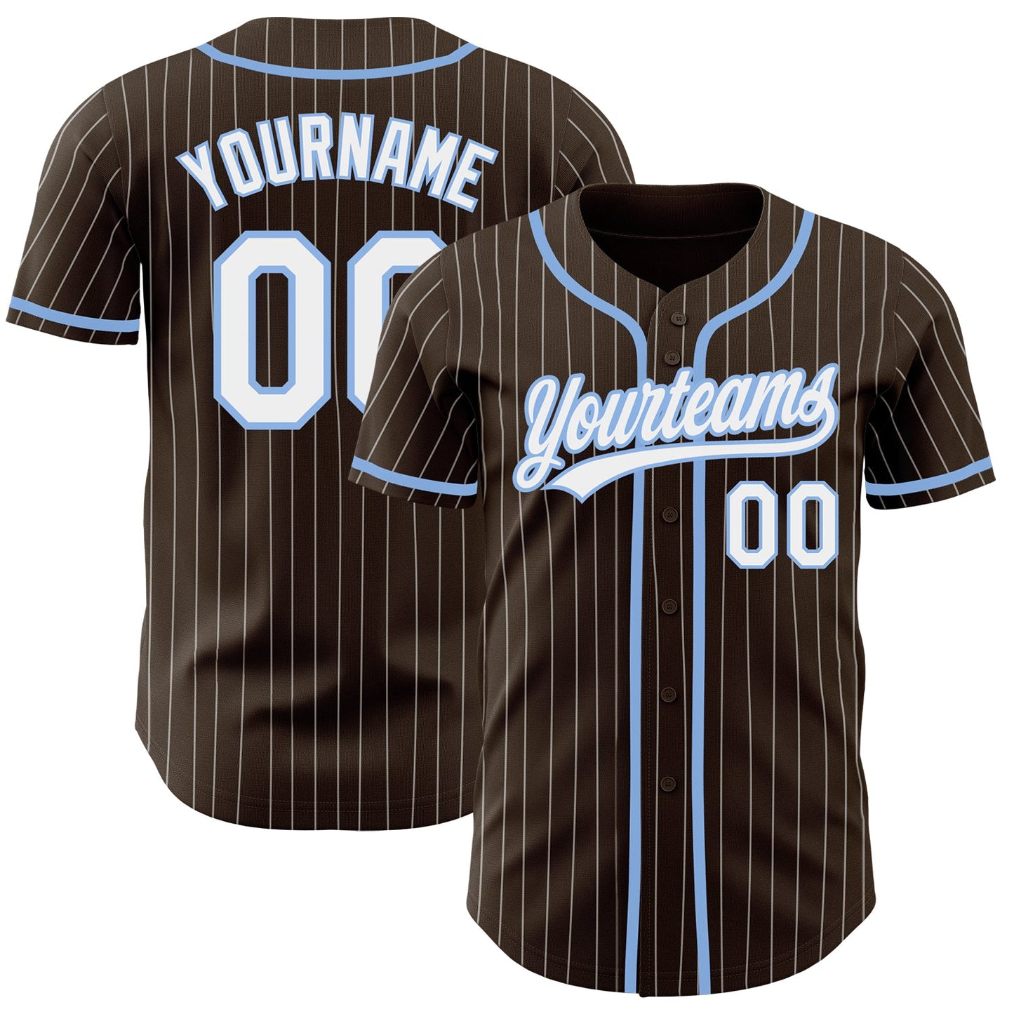 Custom Brown White Pinstripe Light Blue Authentic Baseball Jersey - Main View