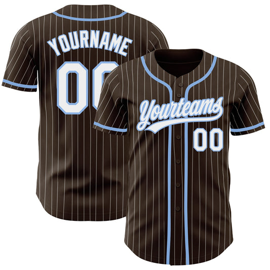 Custom Brown White Pinstripe Light Blue Authentic Baseball Jersey - Main View