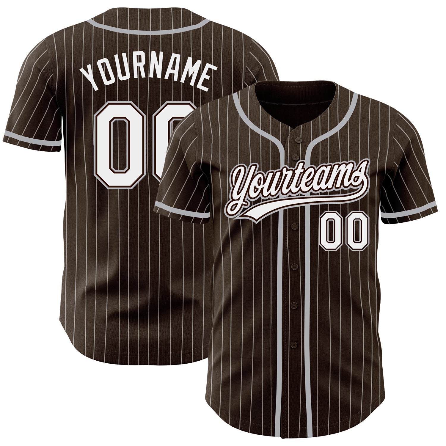 Custom Brown White Pinstripe Gray Authentic Baseball Jersey - Main View