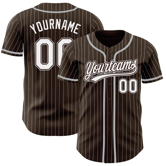 Custom Brown White Pinstripe Gray Authentic Baseball Jersey - Main View