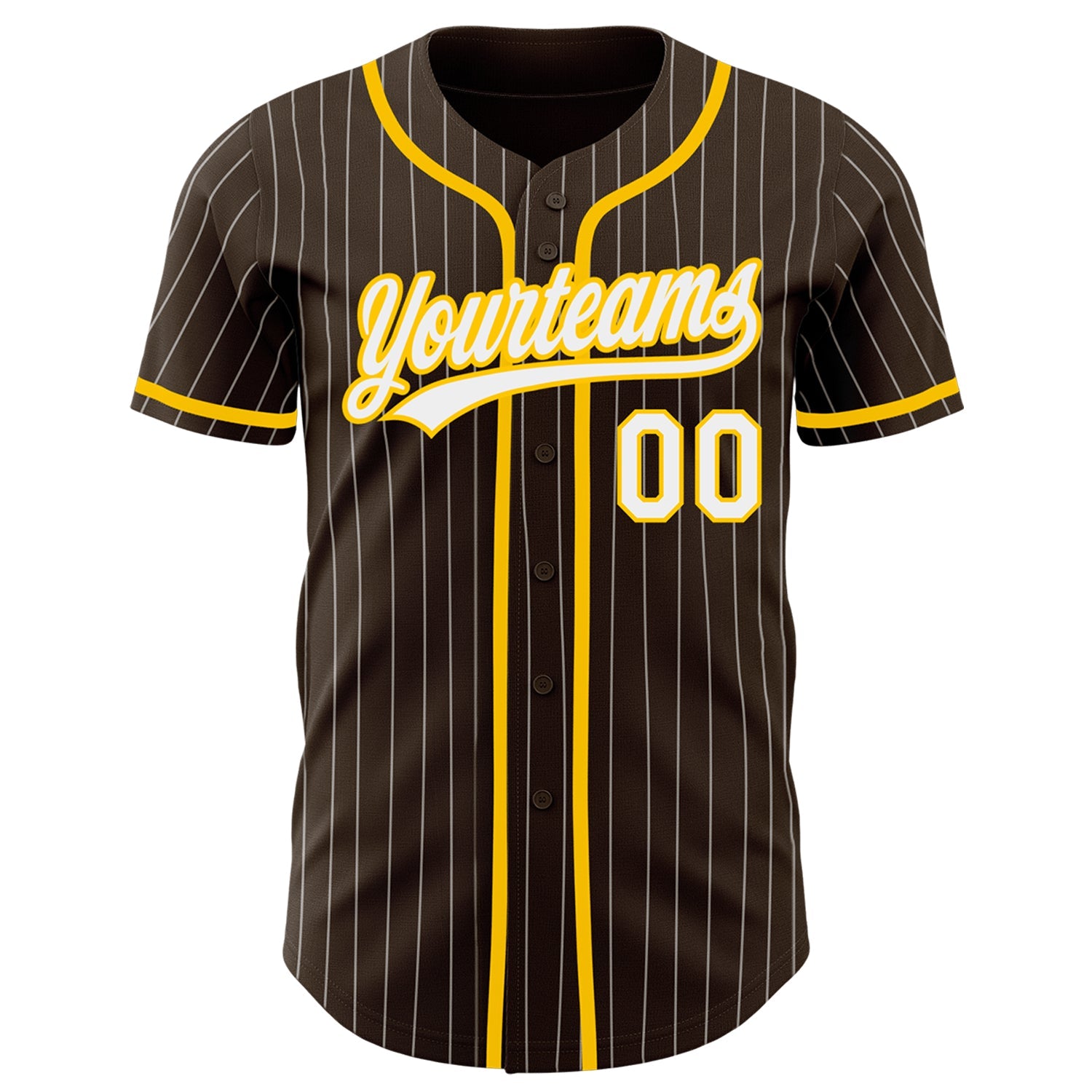 Custom Brown White Pinstripe Yellow Authentic Baseball Jersey view 2