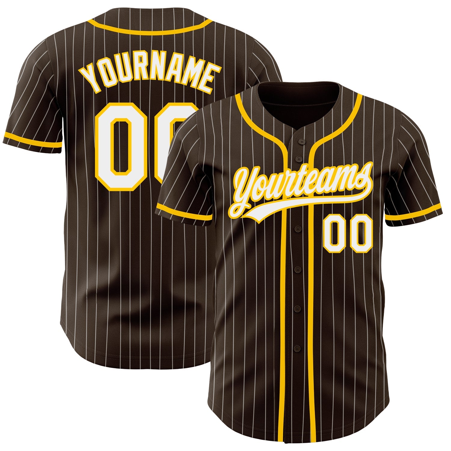 Custom Brown White Pinstripe Yellow Authentic Baseball Jersey - Main View