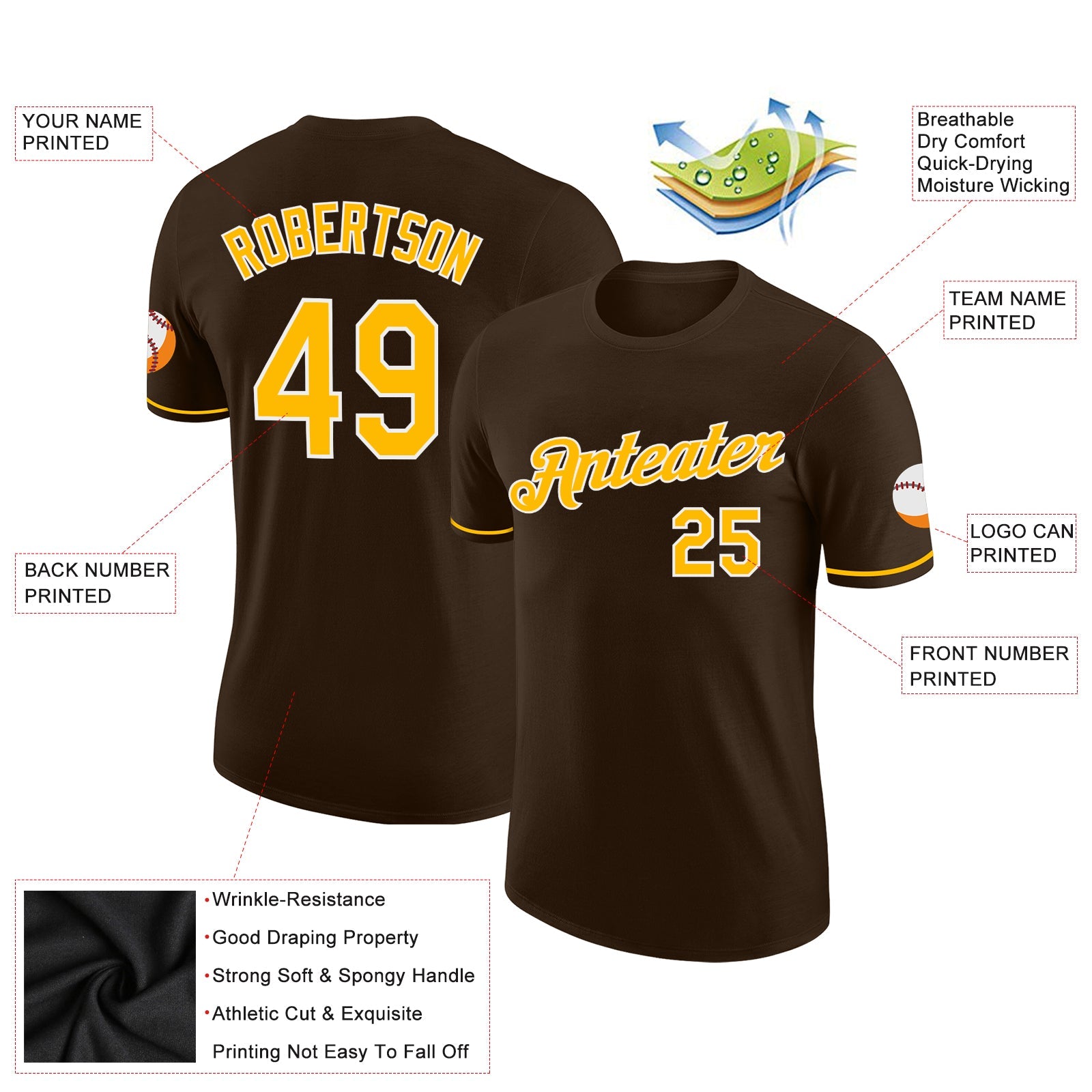 Custom Brown Gold-White Performance T-Shirt view 2