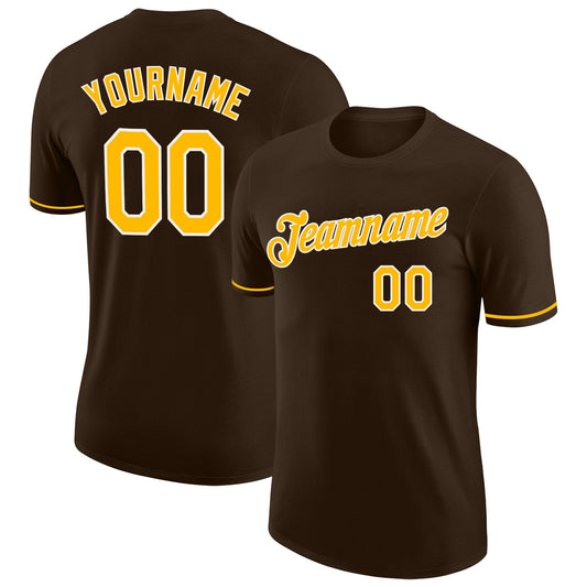Custom Brown Gold-White Performance T-Shirt - Main View