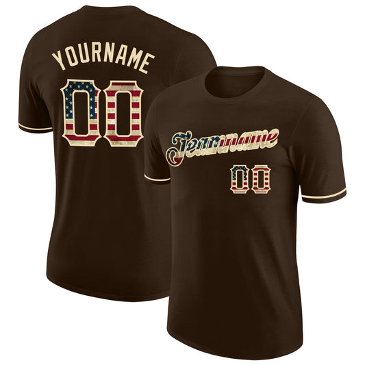 Custom Brown Vintage USA Flag-City Cream Performance T-Shirt - Main View