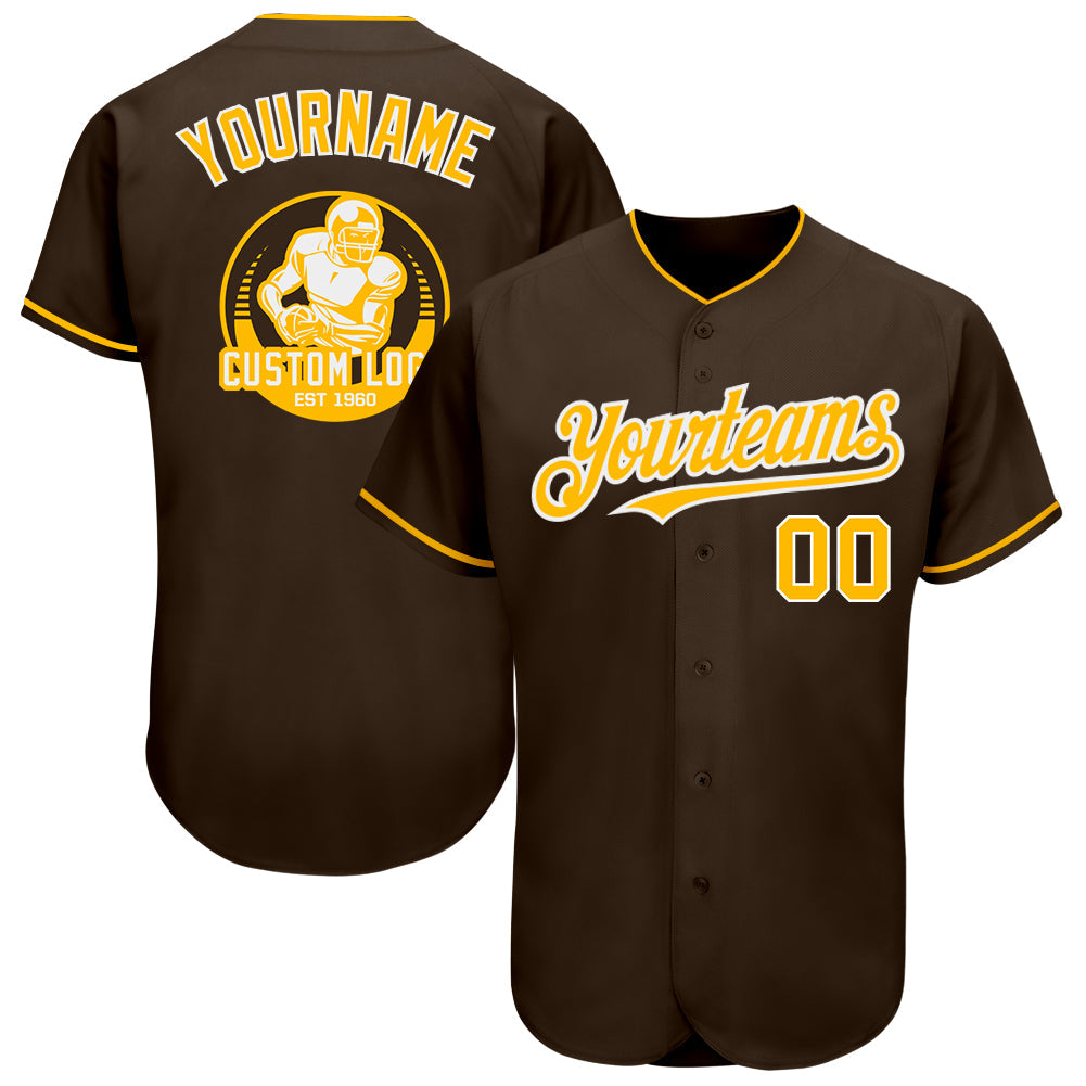 Custom Brown Gold-White Authentic Baseball Jersey - Main View
