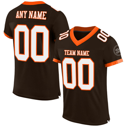 Custom Brown White-Orange Mesh Authentic Football Jersey - Main View