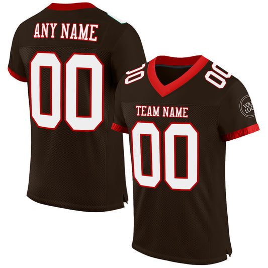 Custom Brown White-Red Mesh Authentic Football Jersey - Main View
