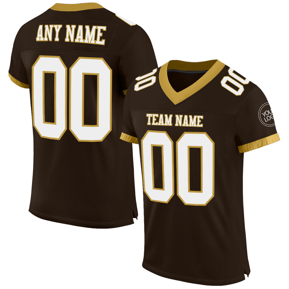 Custom Brown White-Old Gold Mesh Authentic Football Jersey - Main View