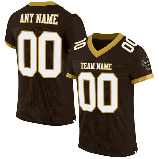 Custom Brown White-Old Gold Mesh Authentic Football Jersey - Main View