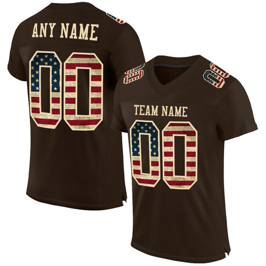 Custom Brown Vintage USA Flag-City Cream Mesh Authentic Football Jersey - Main View