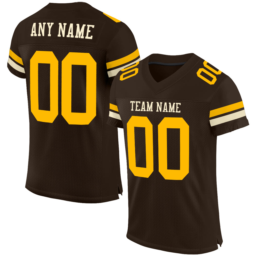 Custom Brown Gold-Cream Mesh Authentic Football Jersey - Main View
