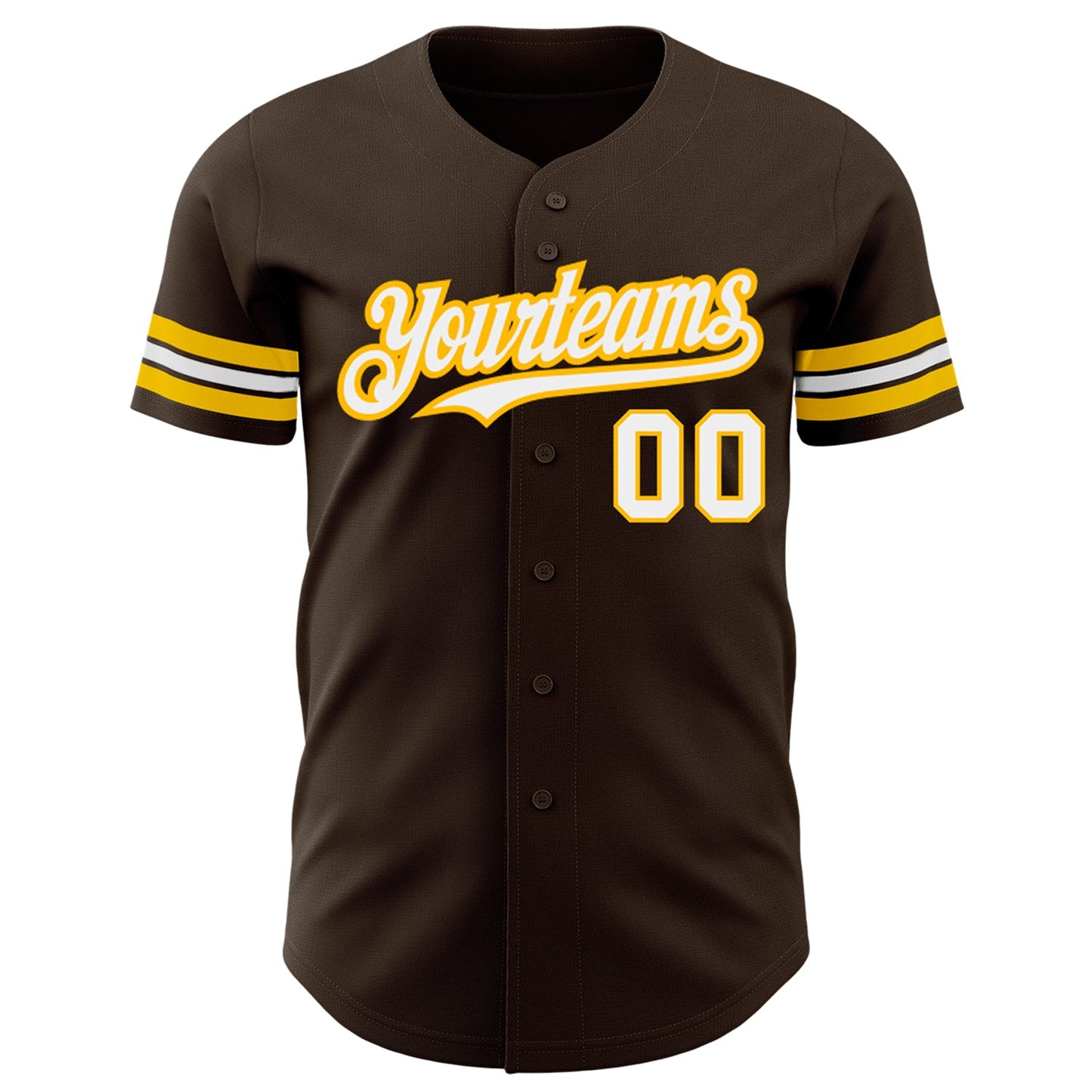 Custom Brown White-Gold Authentic Baseball Jersey view 2