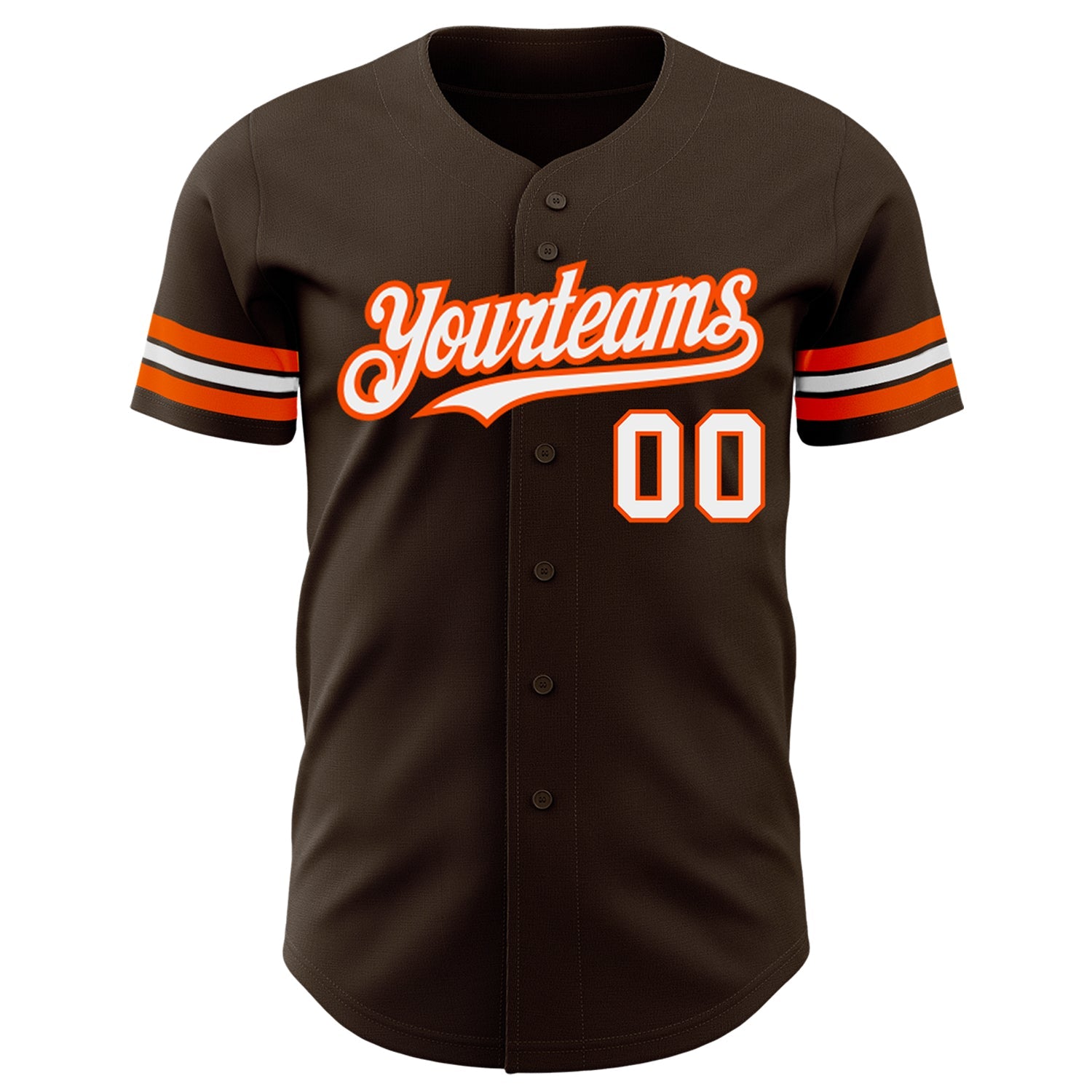 Custom Brown White-Orange Authentic Baseball Jersey view 2
