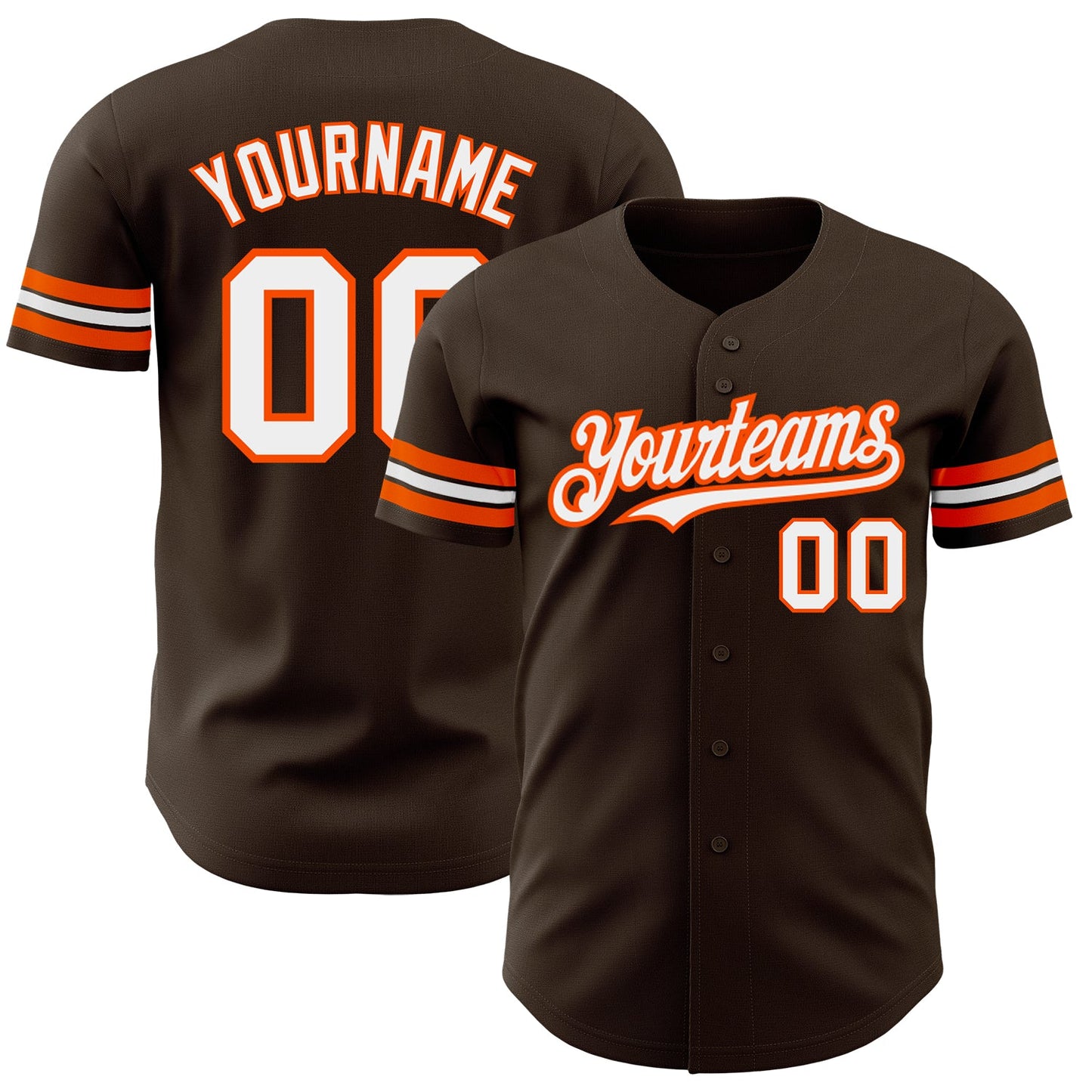 Custom Brown White-Orange Authentic Baseball Jersey - Main View