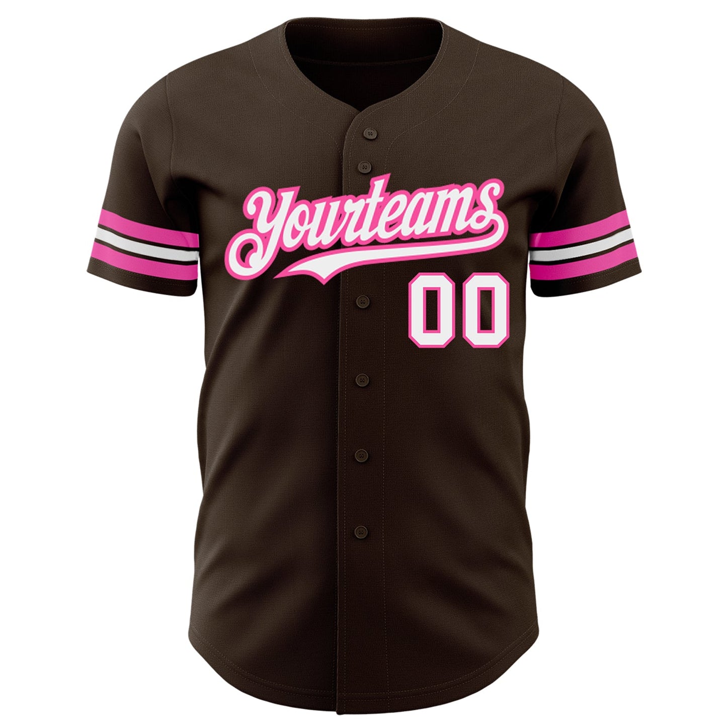 Custom Brown White-Pink Authentic Baseball Jersey view 2