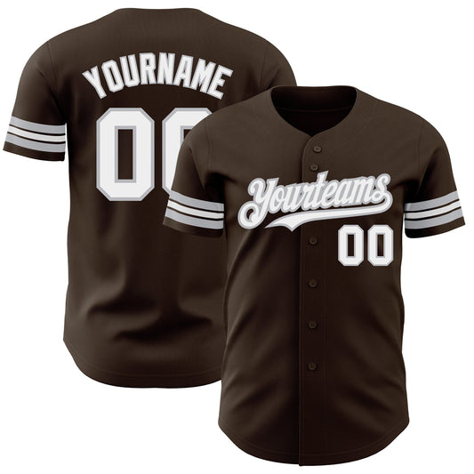 Custom Brown White-Gray Authentic Baseball Jersey - Main View