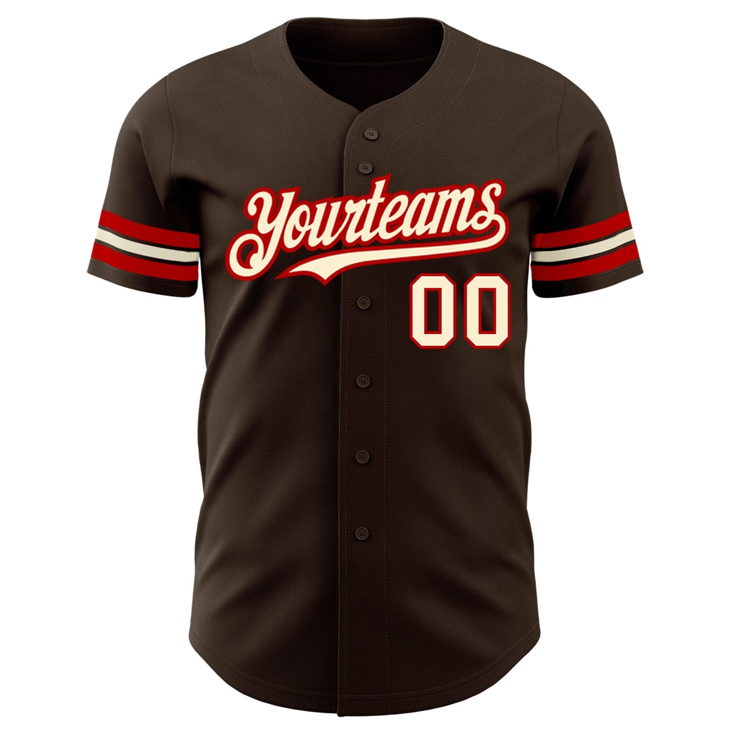 Custom Brown Cream-Red Authentic Baseball Jersey view 2