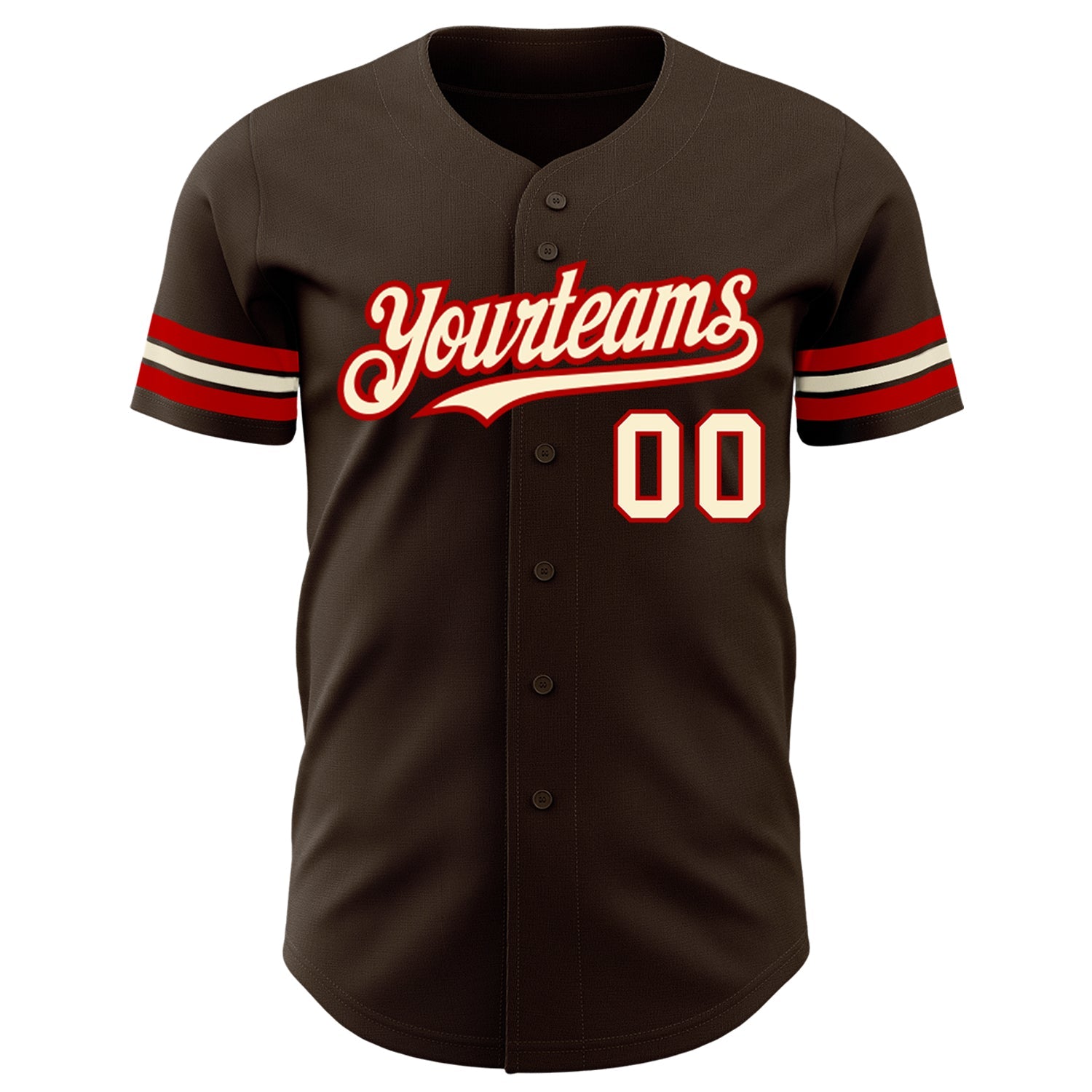 Custom Brown Cream-Red Authentic Baseball Jersey view 2