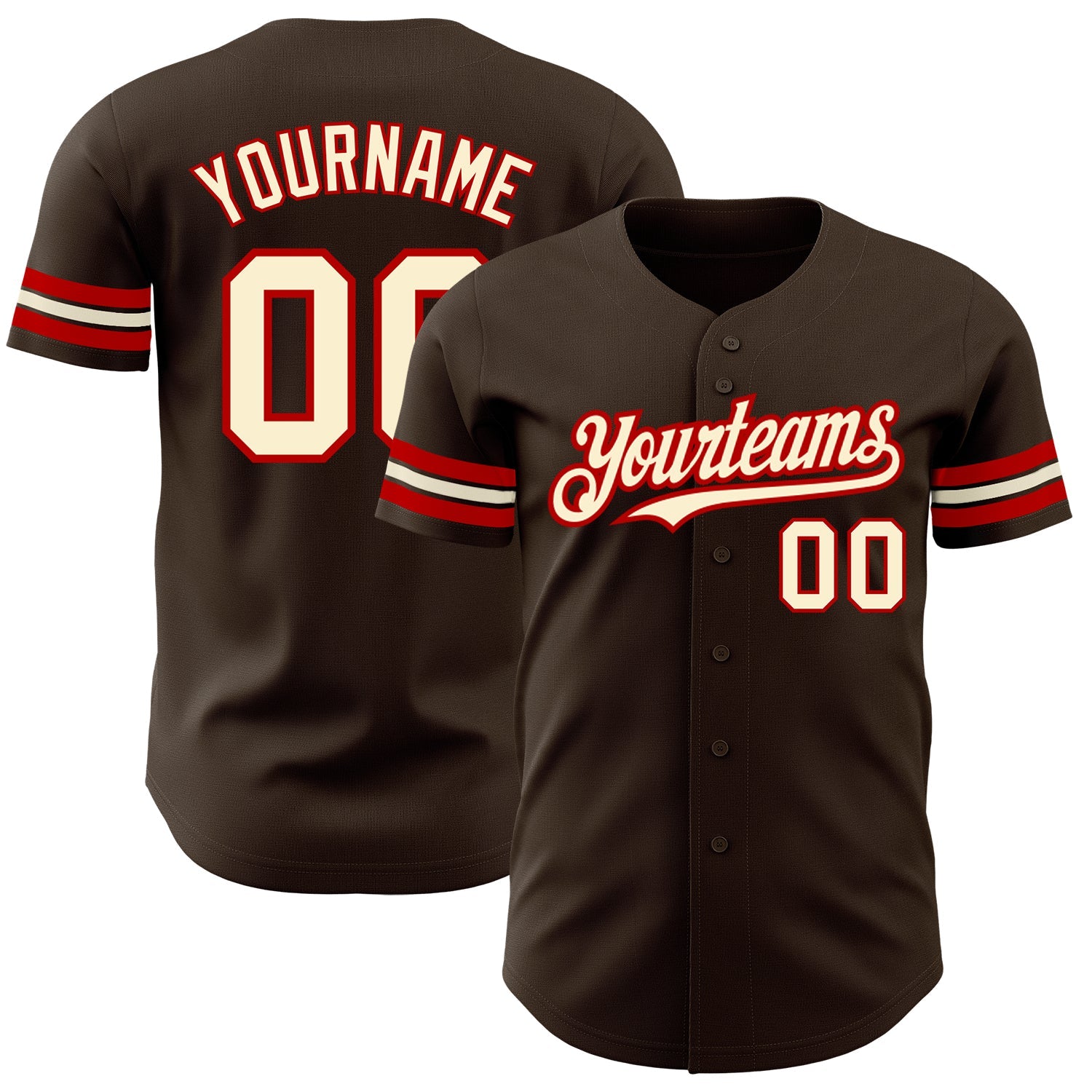 Custom Brown Cream-Red Authentic Baseball Jersey - Main View