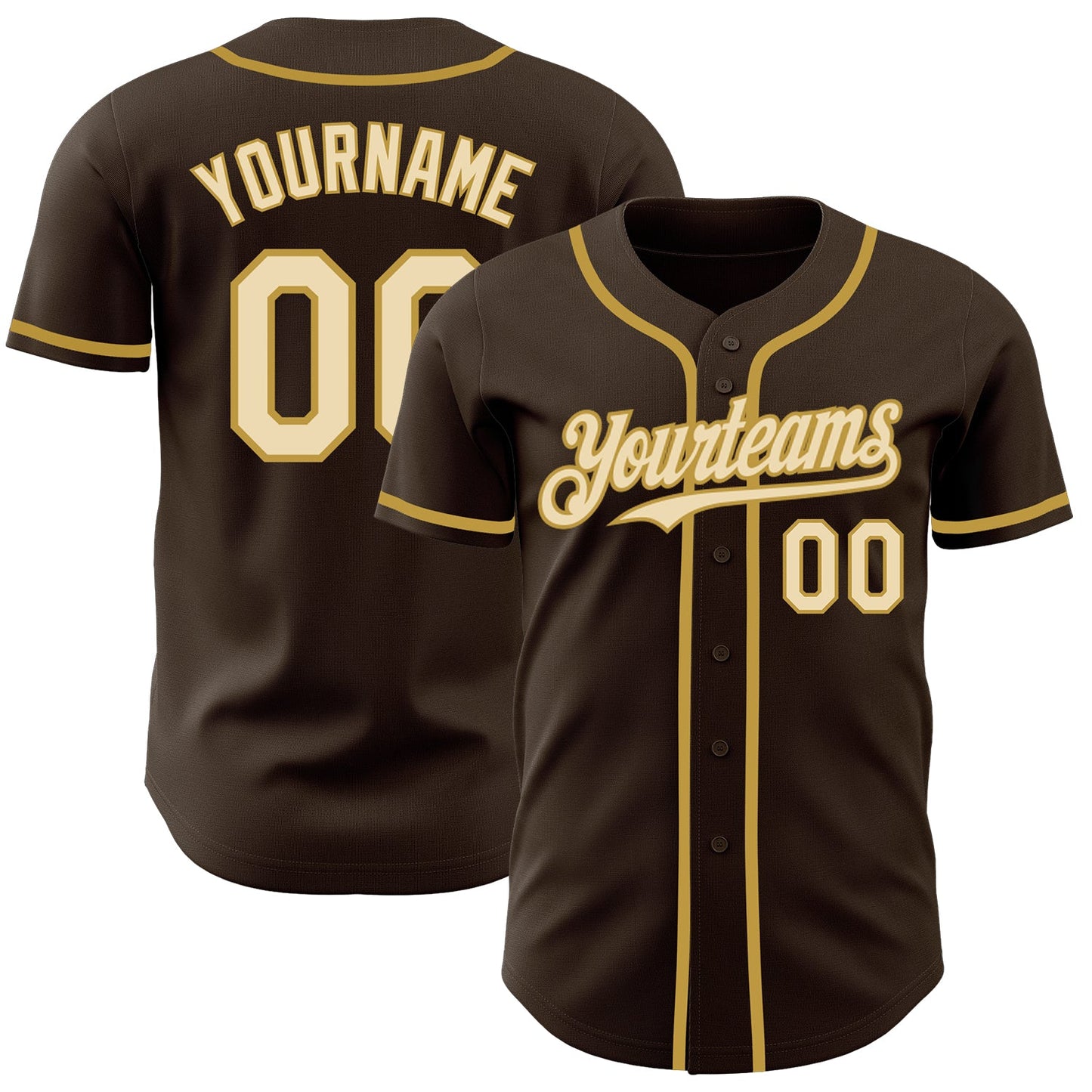 Custom Brown Cream-Old Gold Authentic Baseball Jersey - Main View