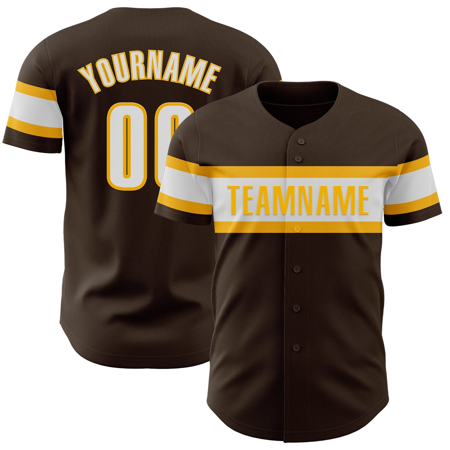 Custom Brown White-Gold Authentic Baseball Jersey - Main View