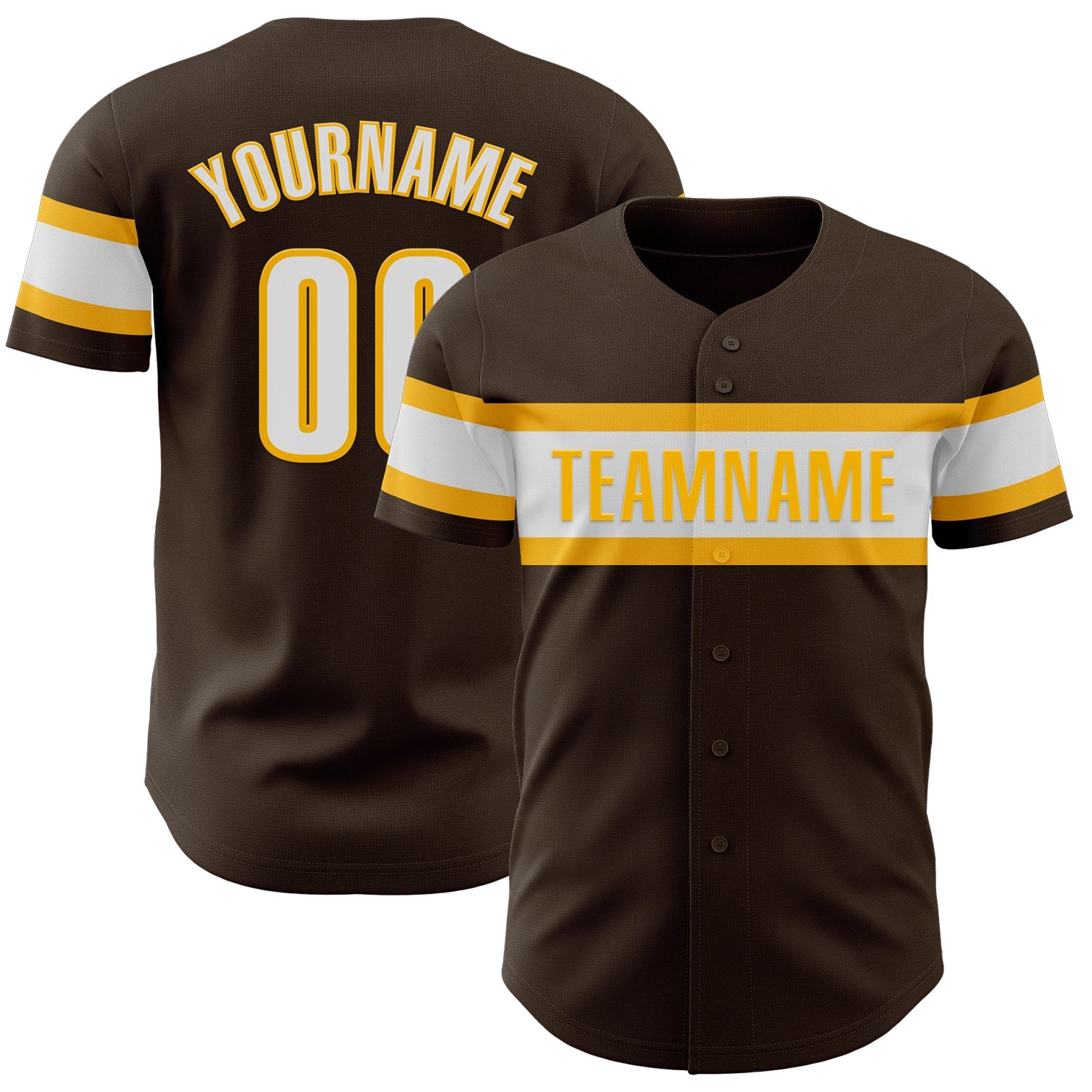Custom Brown White-Gold Authentic Baseball Jersey - Main View