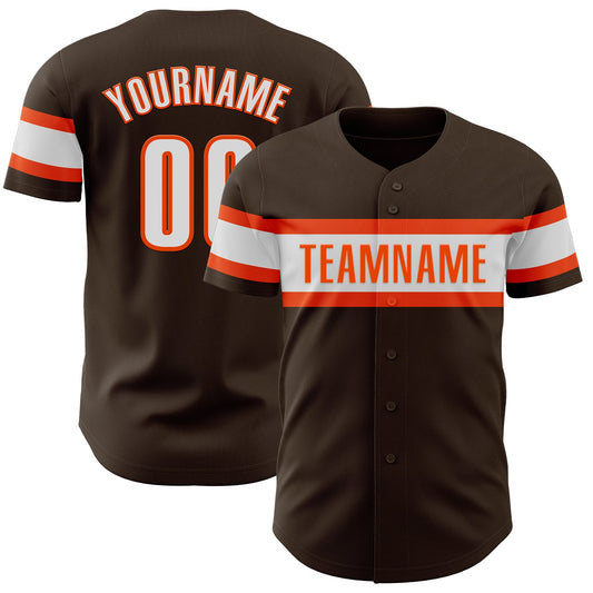 Custom Brown White-Orange Authentic Baseball Jersey - Main View