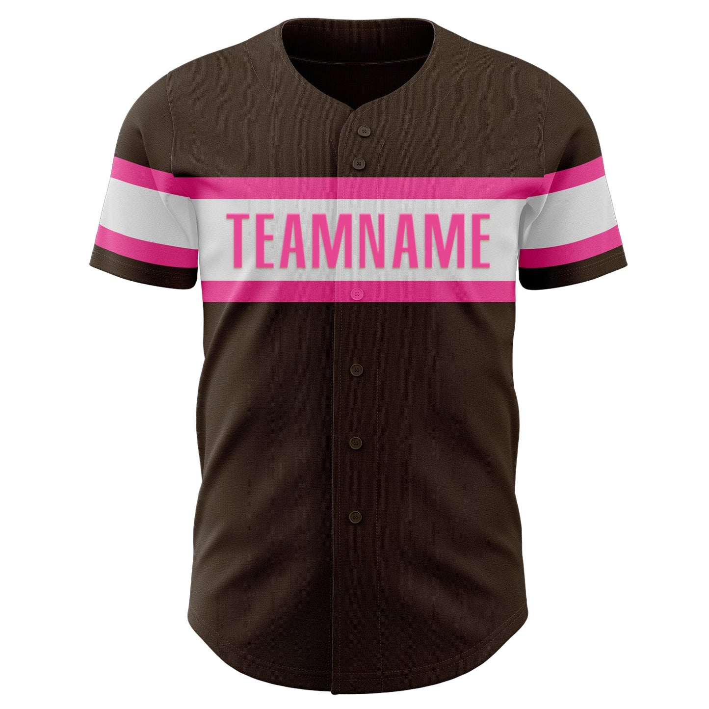 Custom Brown White-Pink Authentic Baseball Jersey view 2