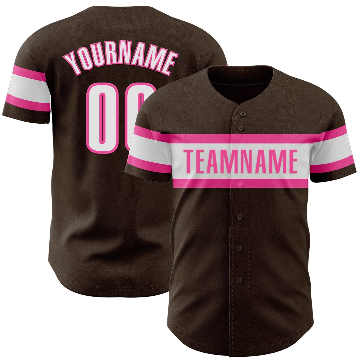Custom Brown White-Pink Authentic Baseball Jersey - Main View