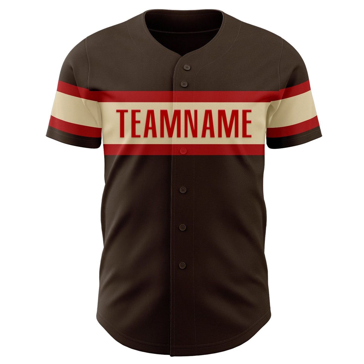 Custom Brown Cream-Red Authentic Baseball Jersey view 2