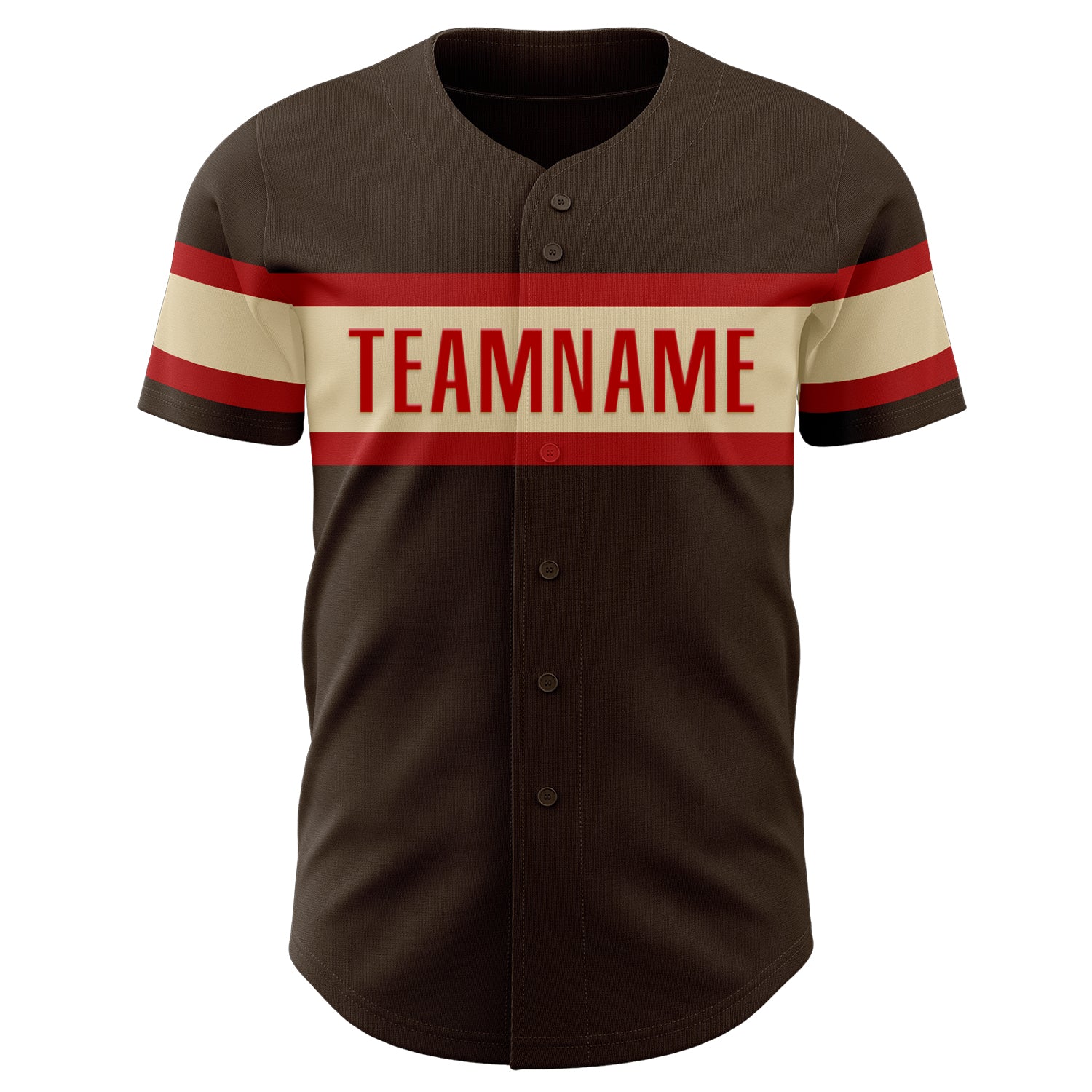 Custom Brown Cream-Red Authentic Baseball Jersey view 2