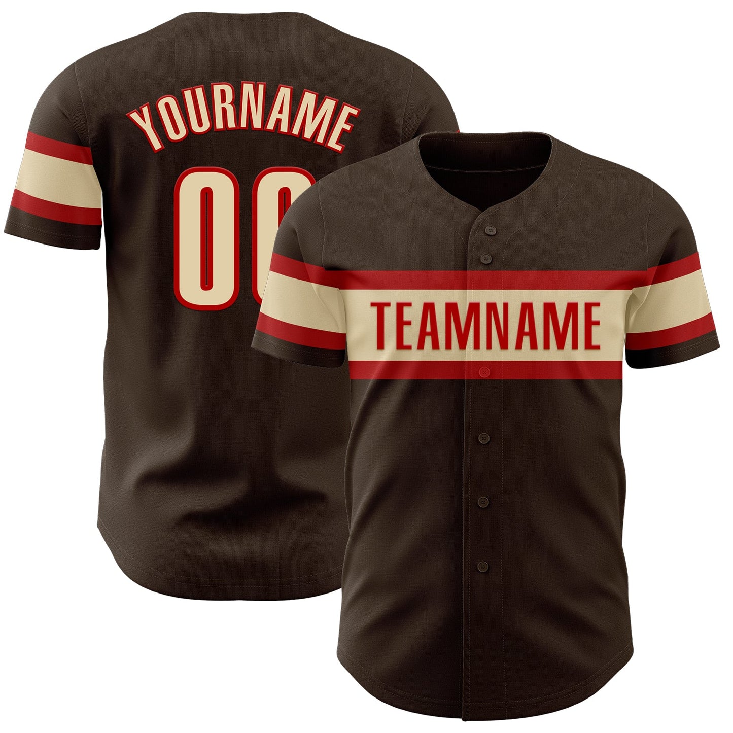 Custom Brown Cream-Red Authentic Baseball Jersey - Main View