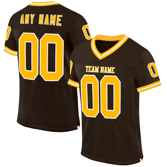 Custom Brown Gold-White Mesh Authentic Throwback Football Jersey - Main View