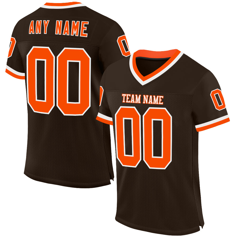 Custom Brown Orange-White Mesh Authentic Throwback Football Jersey - Main View