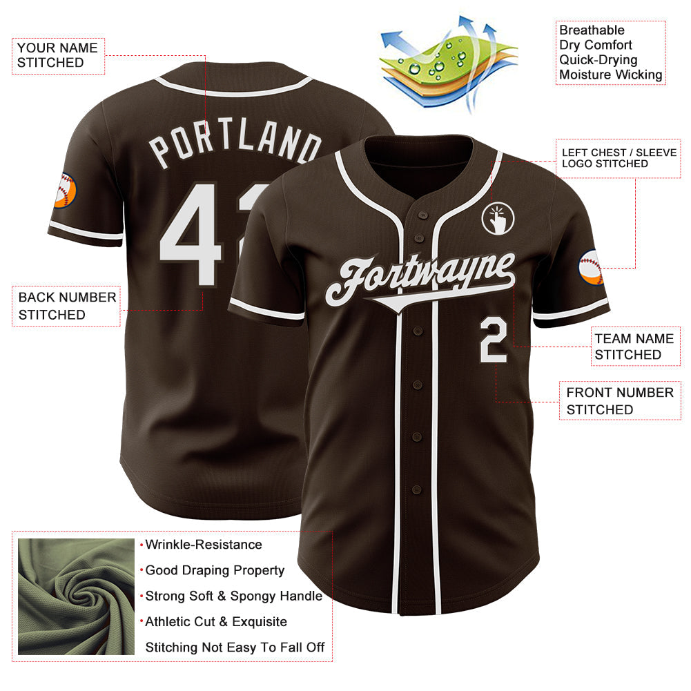 Custom Brown White Authentic Baseball Jersey view 3