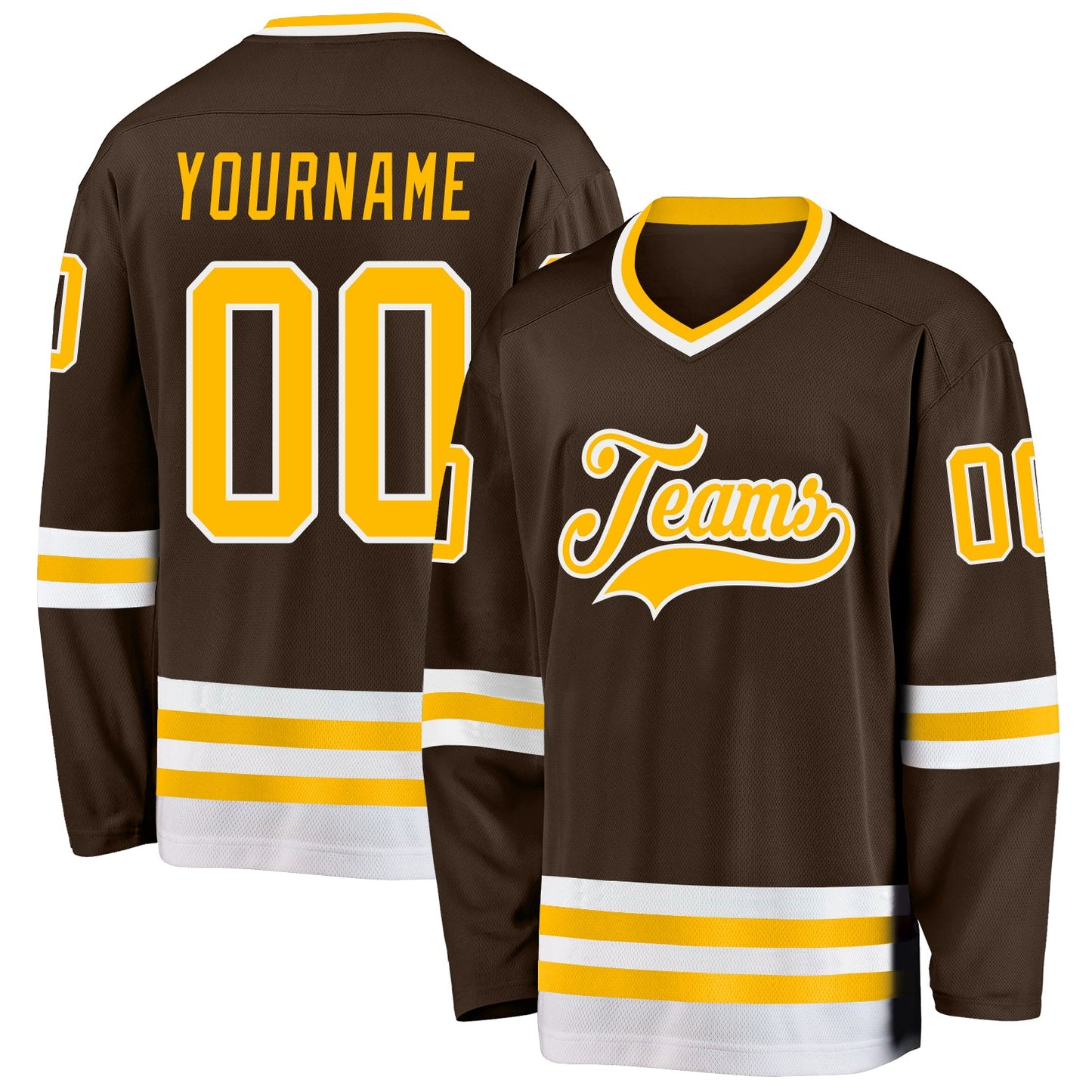 Custom Brown Gold-White Hockey Jersey - Main View