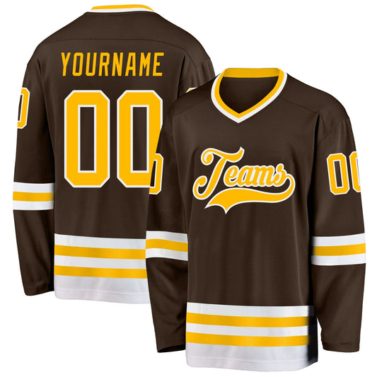 Custom Brown Gold-White Hockey Jersey - Main View