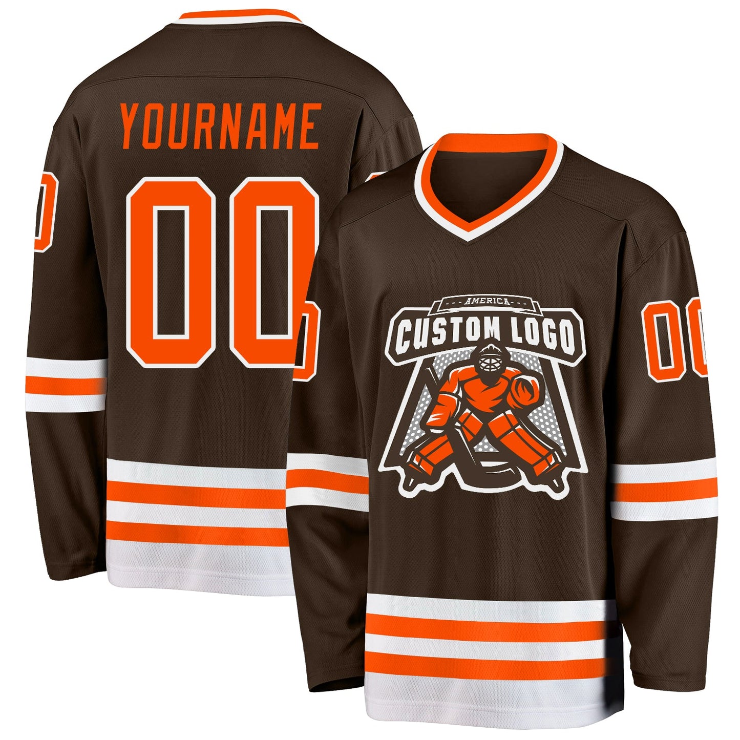 Custom Brown Orange-White Hockey Jersey view 2