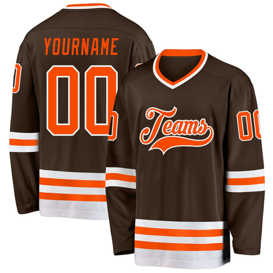 Custom Brown Orange-White Hockey Jersey - Main View