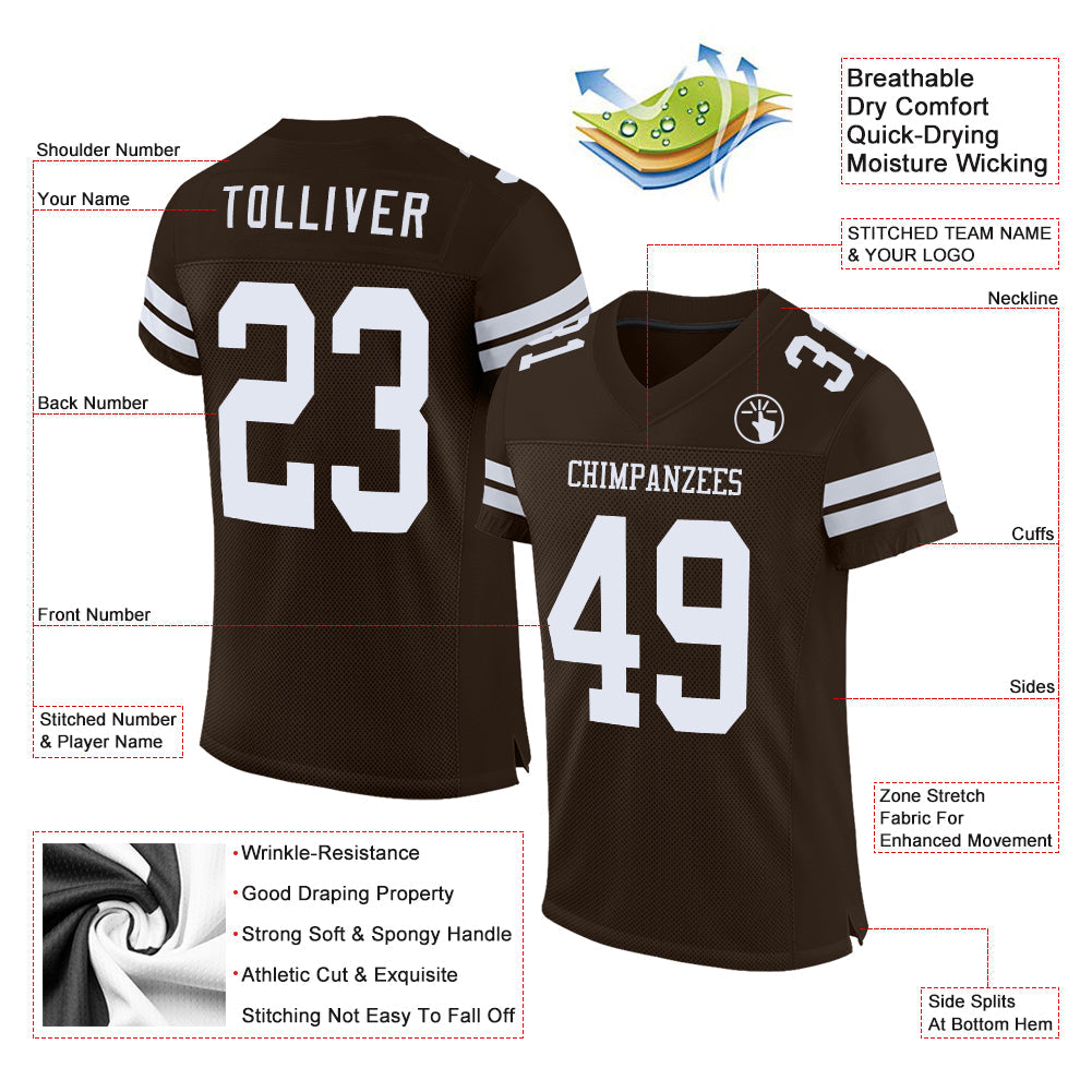 Custom Brown White Mesh Authentic Football Jersey view 2