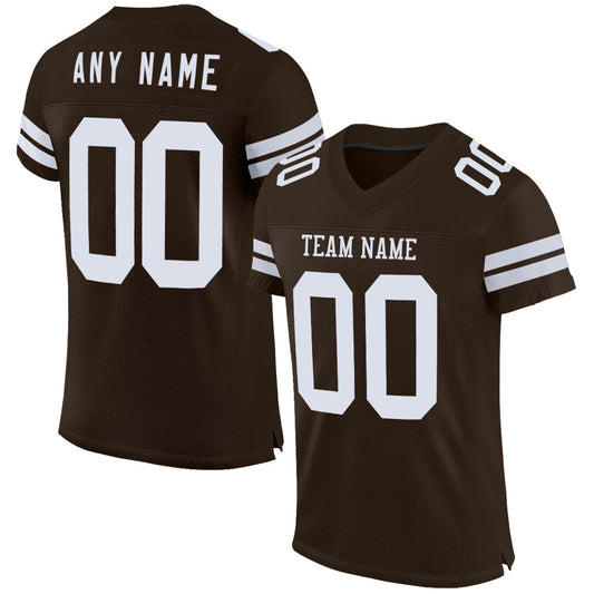 Custom Brown White Mesh Authentic Football Jersey - Main View