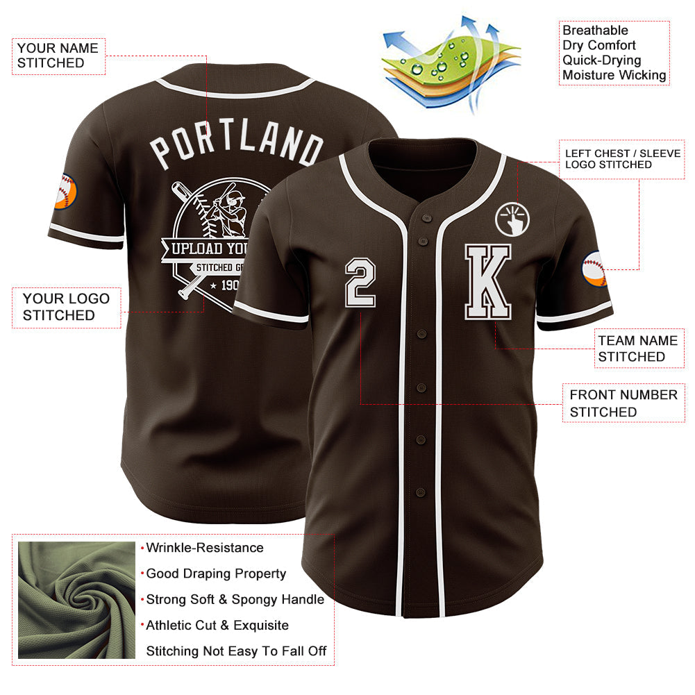 Custom Brown White Authentic Baseball Jersey view 6