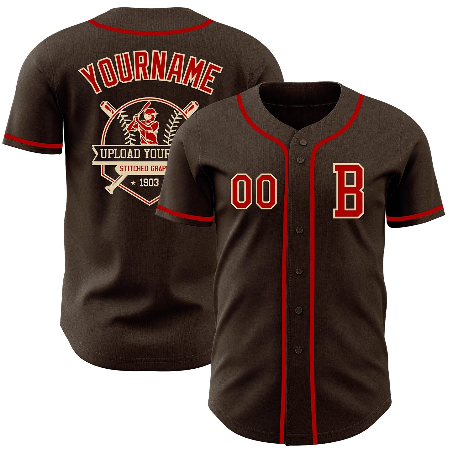 Custom Brown Red-Cream Authentic Baseball Jersey view 5