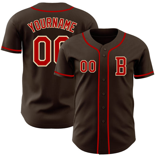 Custom Brown Red-Cream Authentic Baseball Jersey - Main View