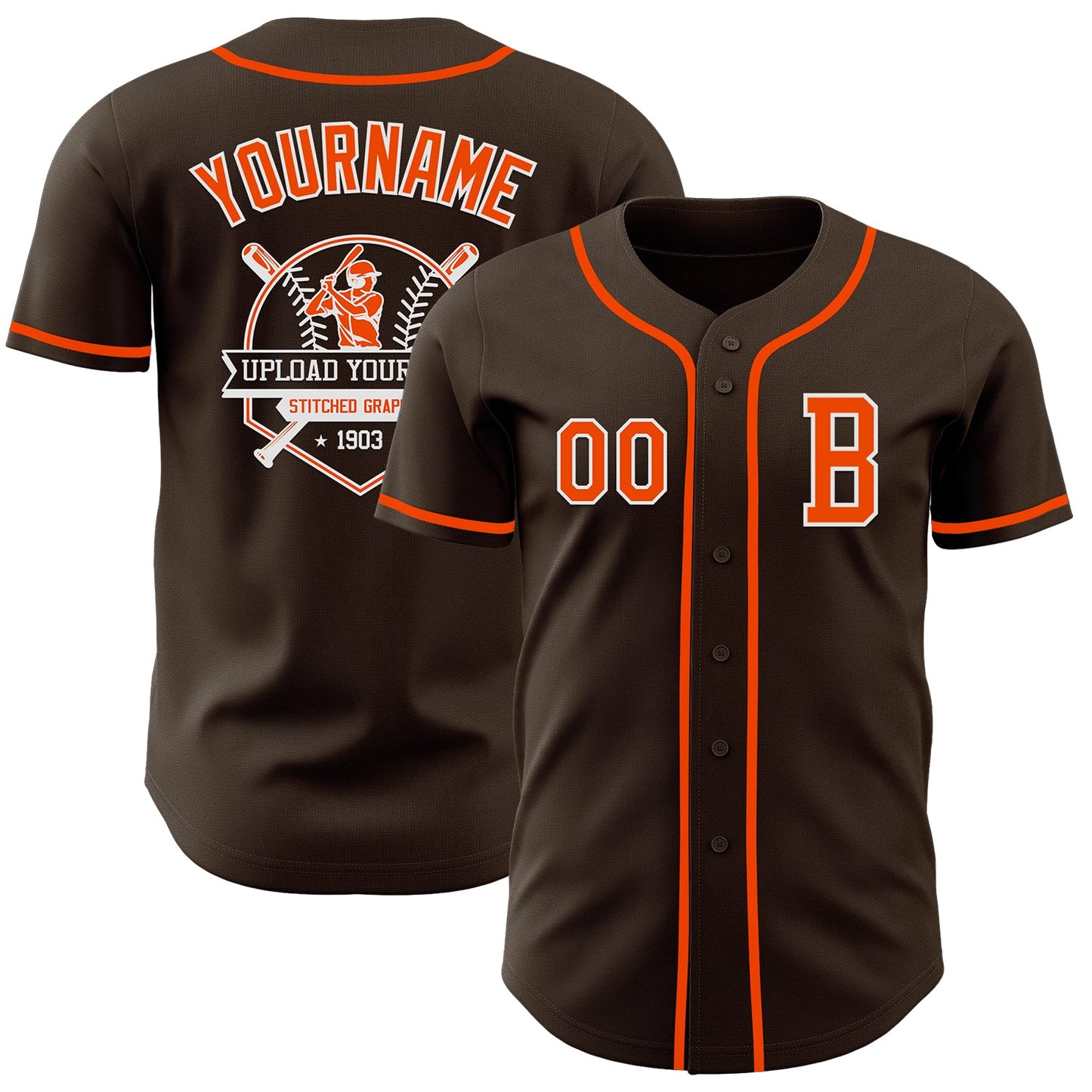 Custom Brown Orange-White Authentic Baseball Jersey view 5