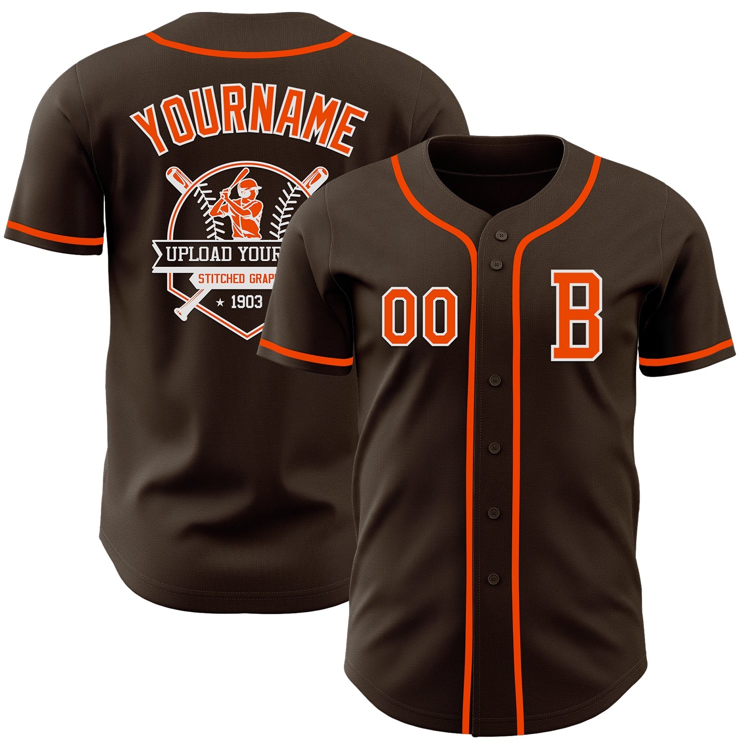 Custom Brown Orange-White Authentic Baseball Jersey view 5